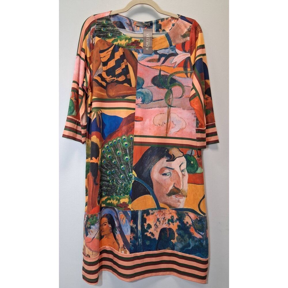 Adrissa Womens size 14 pop art dress Paul gauguin abstract multi color